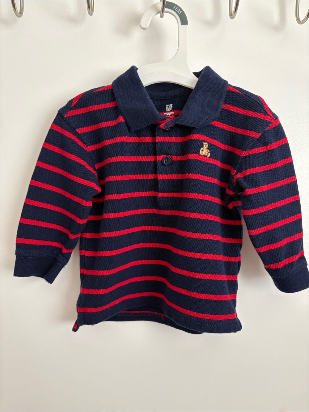 Baby GAP Navy & Red Striped Polo Long Sleeve Kids Shirt